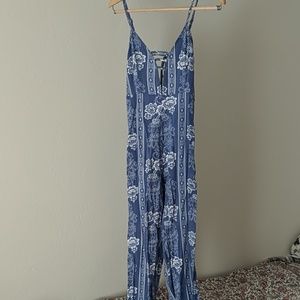 Printed blue jump suit